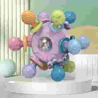 Mordedor Massageador Estímulos Sensoriais com Texturas Cores Alegres Hastes Flexíveis e Leves Ideal para Dentição, Coordenação Motora e Mãozinhas Pequenas. Material Esterilizável e Seguro. Brinquedo Multifuncional para Bebês (Rosa)