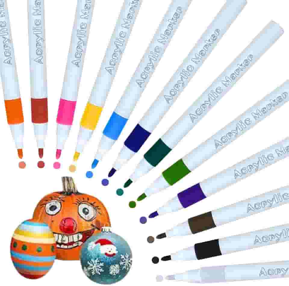 Canetinhas De Pintura De Tinta Acrílica 12 cores, Caneta Acrilica Para Madeira, Vidro, Cerâmicas, Artesanato, Tecido, Plástico, Marcador Acrilico para Pintura, Acrylic Markers (12 cores)