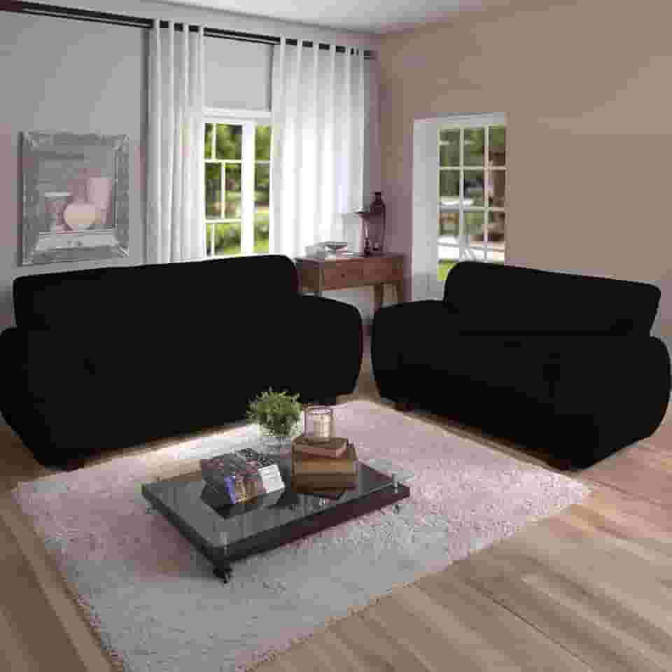 Kit Capa Para Sofa 2 e 3 Lugares Malha Gel Elasticada Ajustavel Coladinha (Preto)
