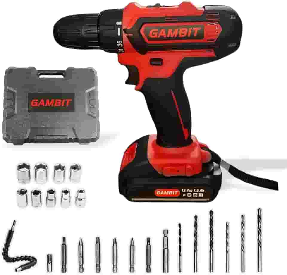 Furadeira e Parafusadeira Gambit Sem Fio 12V, 35 Nm de Torque, Profissional, Maleta, Bivolt, Reversível