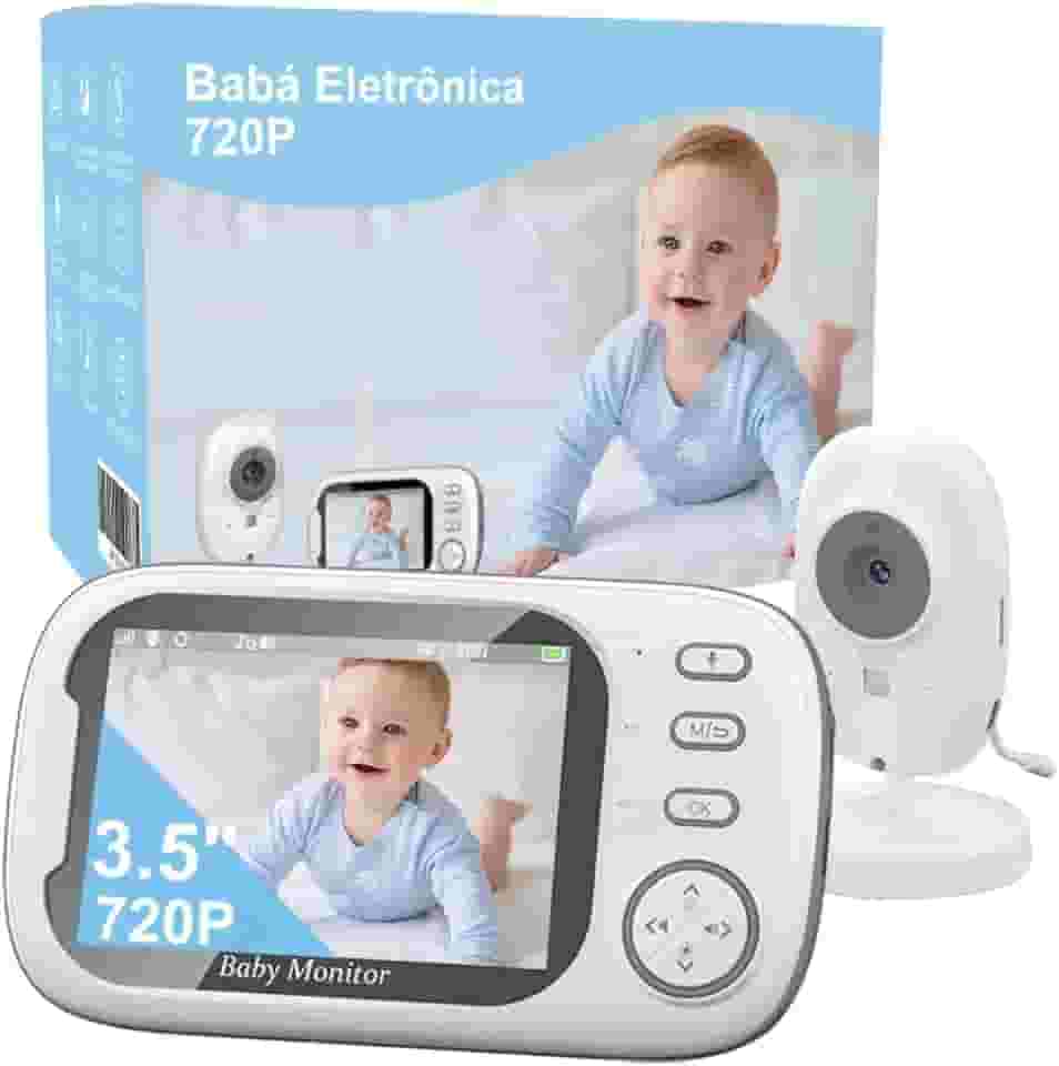 Babá Eletrônica, 3.5' Bebê Câmera Monitor Vídeo, Microfone Embutido nos 2 Lados, Visão nocturna,Temperatura Ambiente，Detecção de Som VOX, Canção de Ninar, Actualizado e melhor do que VB603
