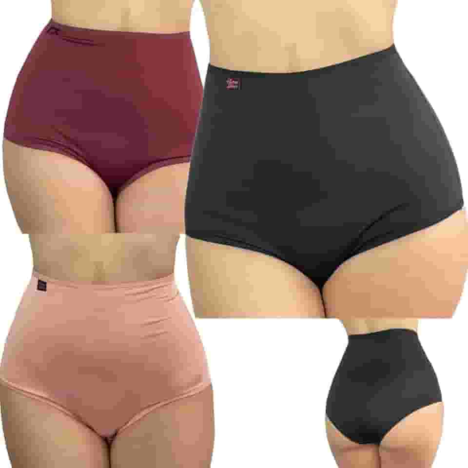 Kit 3 Calcinha Cinta Dupla Pós Parto Cintura Alta Lingerie