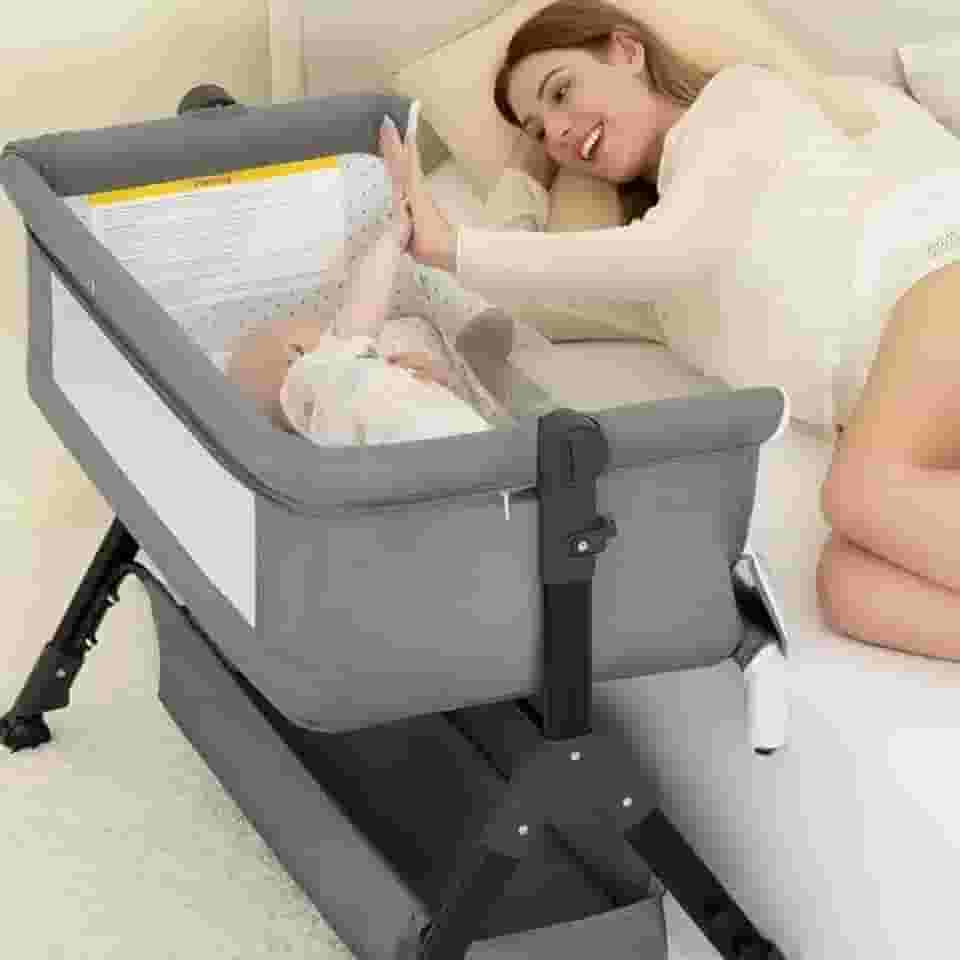 Berço 6 em 1 Portátil Moises Com Mosquiteiro De Bebê Acopla Na Cama (Cinza Escuro)