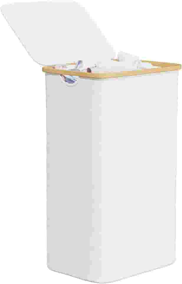 SpaceAid Cesto de roupa com tampa, cesto de roupas grande de 110 L com alças de bambu, cesto de roupa dobrável para quarto, banheiro, dormitório, lavanderia - branco