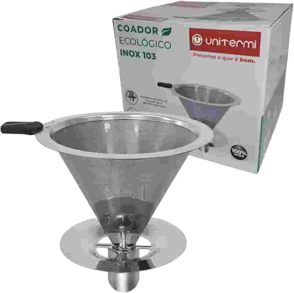 Filtro Coador De Café Aço Inox Tamanho 103 Reutilizável Sem Usar Papel Unitermi (INOX)