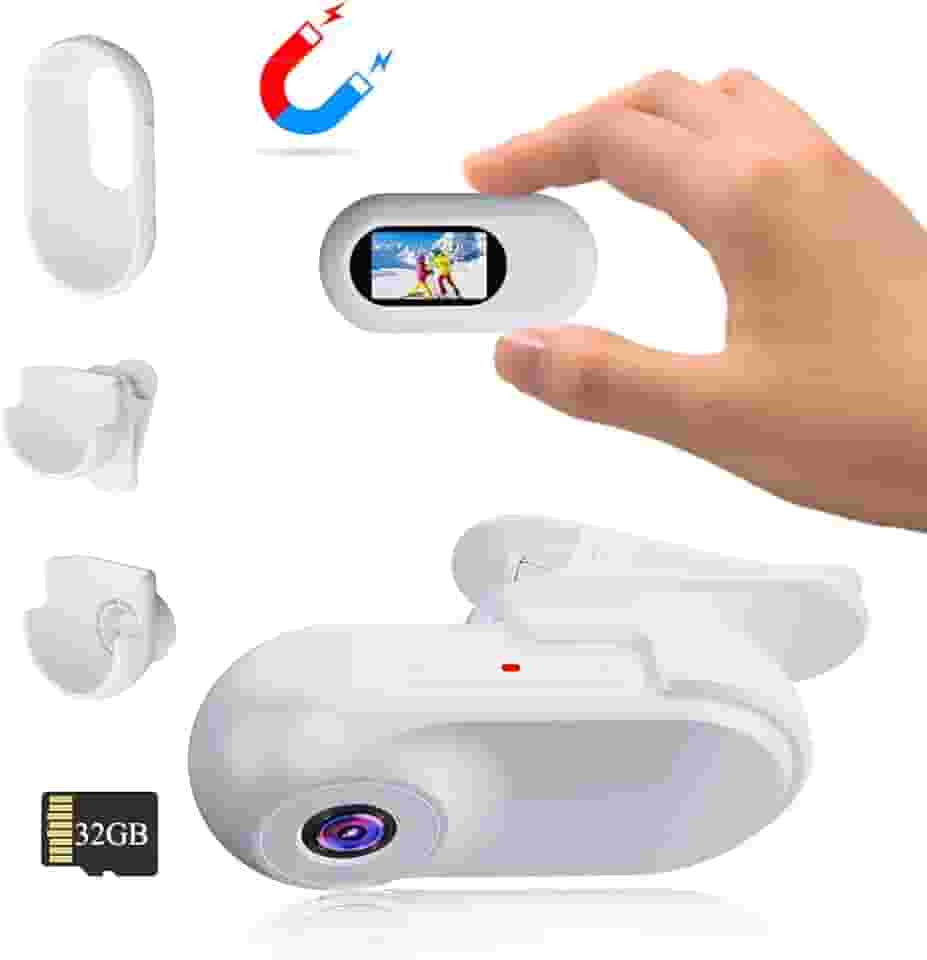 Xilecam Mini câmera corporal 1080p com cartão de 32 GB, capacete, câmeras corporais com gravação de áudio e vídeo, acessório multifuncional