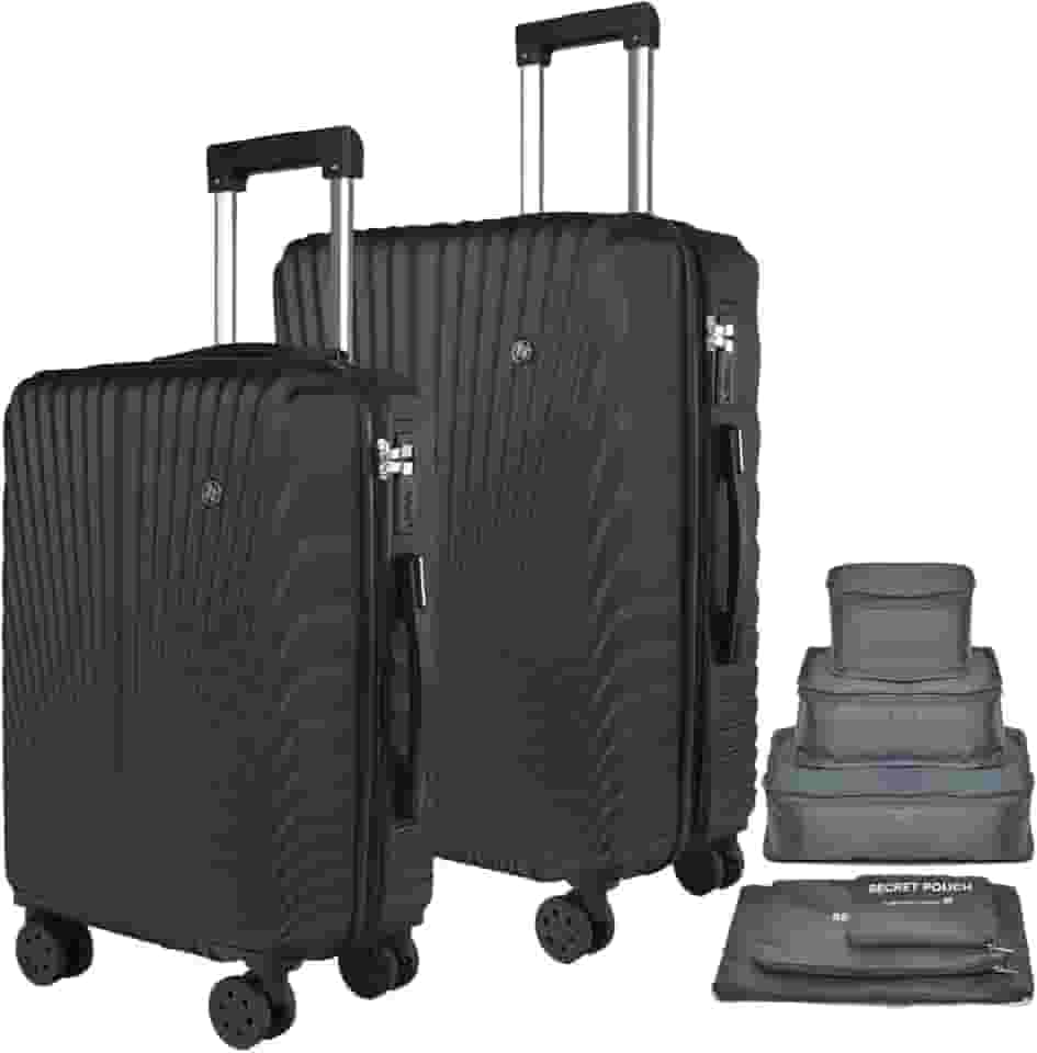 Jogo De Mala De Viagem Expansível Rodinhas 360 Padrão Anac (Black)