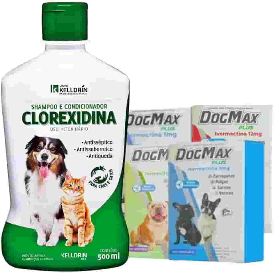 Kit tratamento sarna Canina, Micose, Coceira. Dogmax 4 comprimidos 5kg + Shampoo clorexidina (Cães de 16kg a 30kg)