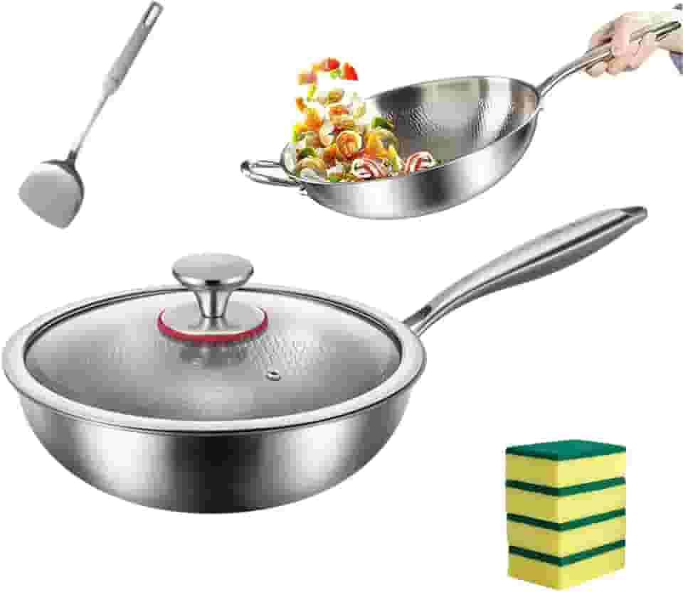 Panela titanium com Tampa, Conjunto de panelas e frigideiras em titânio antiaderentes, ultraduráveis ​​e resistentes a riscos, Frigideiras multifuncionais para cozinhar (M: 26 cm)