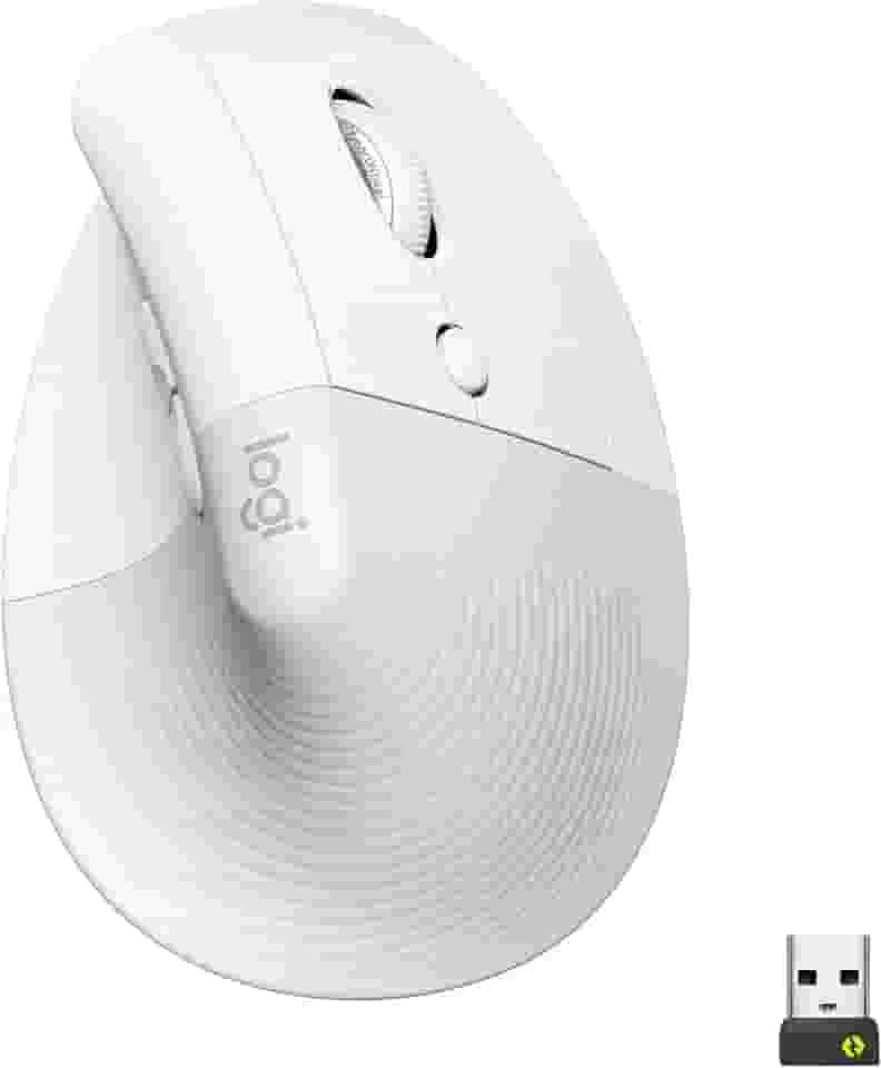 Mouse Sem Fio Logitech Lift Vertical com Design Ergonômico para Redução de Tensão Muscular, Cliques Silenciosos, Conexão Bluetooth ou USB Logi Bolt, Compatível com Windows/macOS/iPadOS - Branco