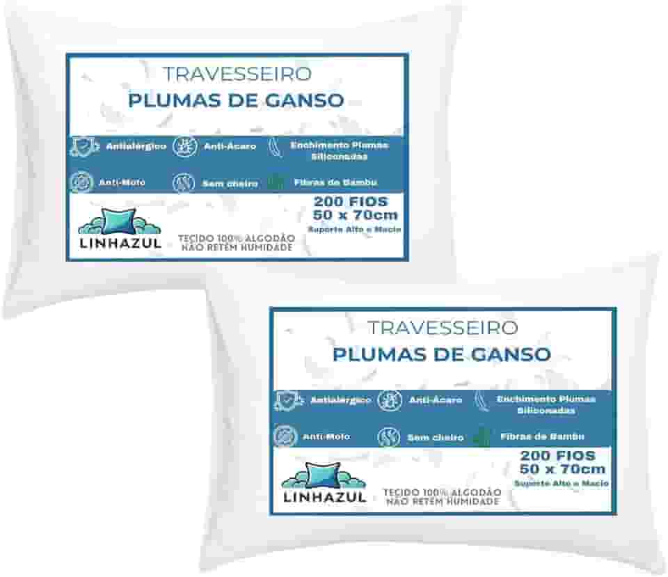 Kit 2 Travesseiros Toque Pluma de Ganso com Fibra Bambu - Linhazul