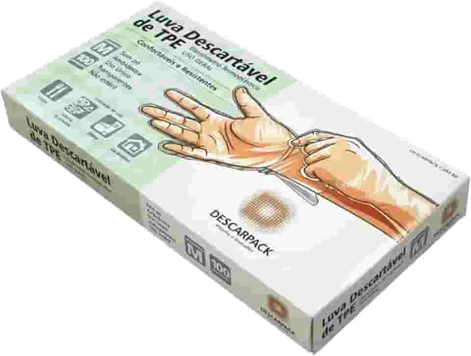 Luva Descartável TPE (Viniflex) | Sem Pó | Tamanho M | Uso Geral | 100 Unidades.