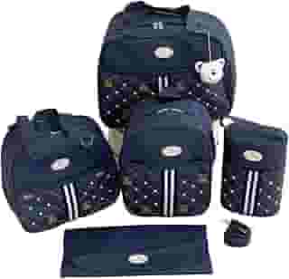 Kit Bolsa Maternidade, Mochila com Chaveiro de Ursinho, Bolsa Térmica, Trocador Impermeável, 5 Peças