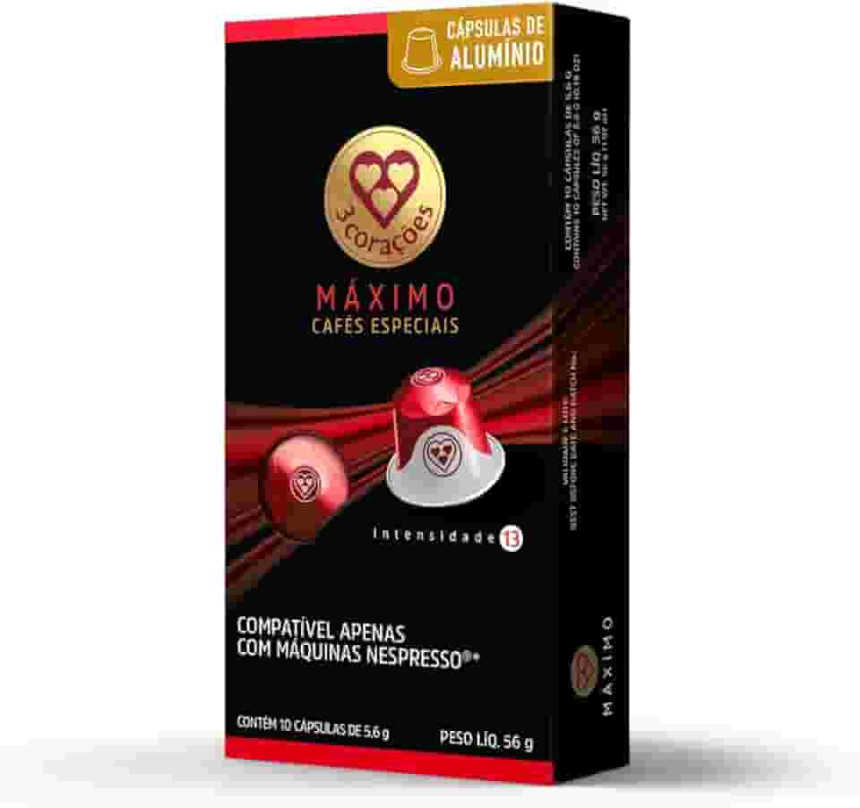 3 Corações Cápsulas de Café Máximo Intensidade 13, Compatíveis com Nespresso, contém 10 cápsulas