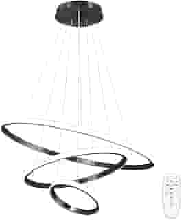 Luminária Pendente LED Moderna Preta De 3 Anéis, Luminária De Teto Regulável Por Controle Remoto, Luminária Pendente De Embutir Redonda, 3000-6000K