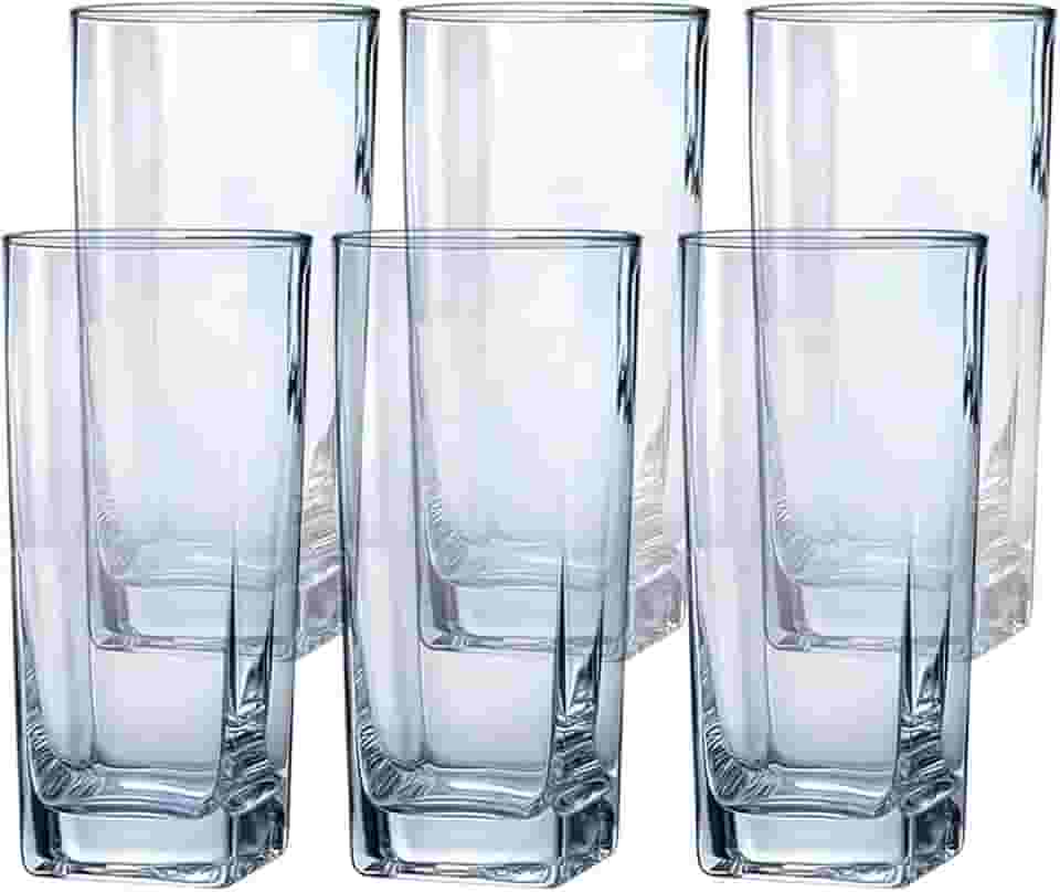 Conjunto de 6 Copos de Vidro Texas Transparente, 320 ml Quadrado Suco Agua Refrigerante Mesa Posta, Jogo de Copos