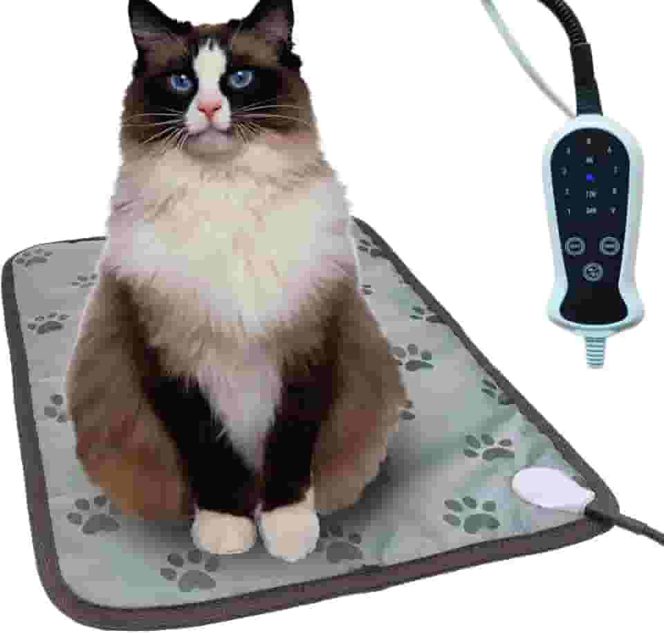 DEOMAN Almofada de aquecimento para animais de estimação para cães pequenos e gatos, cama de gato aquecida, almofada elétrica para cães com temporizador ajustável, cordão resistente à mastigação