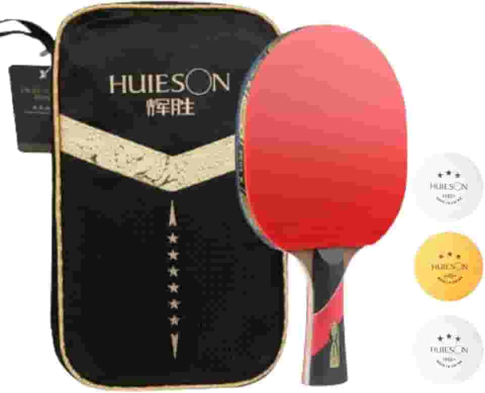 Raquete Clássica Com Carbono Huieson 6 Estrelas Tênis de Mesa Ping Pong Profissional + Raqueteira Capa + 3 Bolas 3 Estrelas