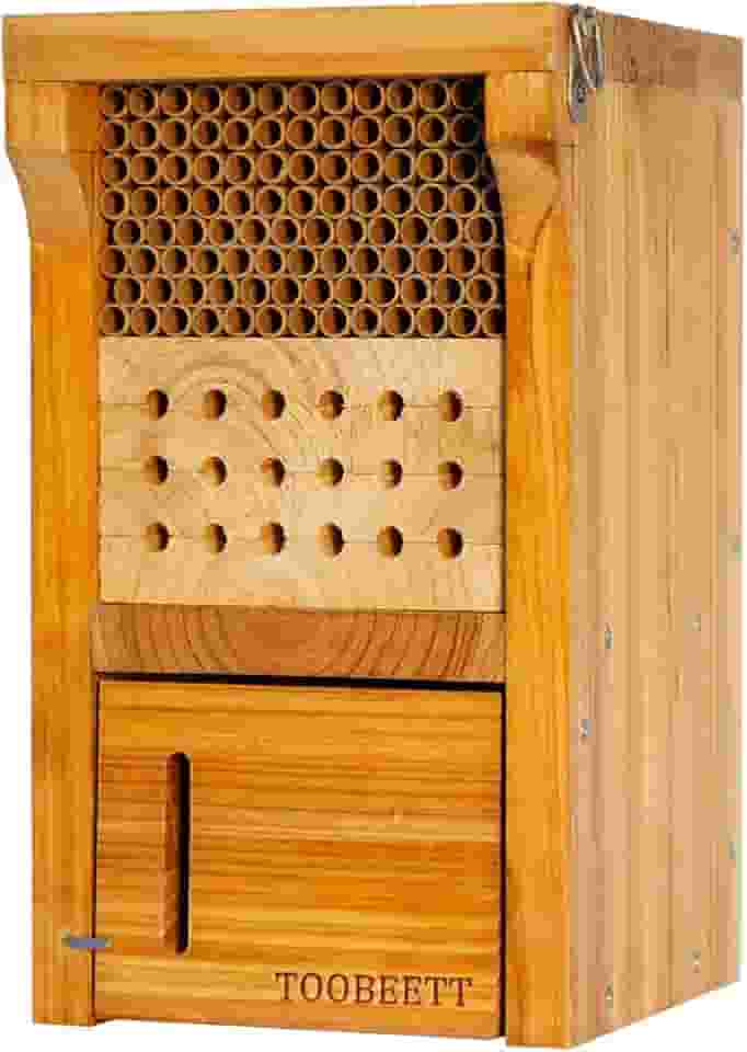 TOOBEETT Mason Bee House Revestido com Cera Mason Bee Hive Inseto de Madeira Hotel Carpenter Bee House para Ambientes Externos Atrai Polinizadores de Abelhas Pacíficos para O Seu Jardim