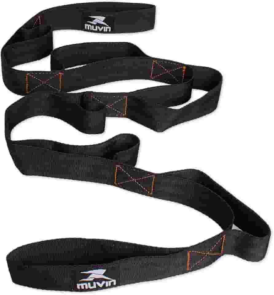Fita de Alongamento Muvin - Faixa de Resistência Rígida - Não Elástica - 160cm Comprimento com 8 Alças de 15cm - Pilates - Yoga - Ginástica - Fisioterapia - Reabilitação - Treino em Casa - Fitness