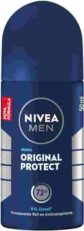 NIVEA MEN Desodorante Antitranspirante Roll On Masculino Original Protect - Proteção prolongada de 48h, tecnologia hidratante, ingredientes naturais, não causa irritações, fragrância duradoura - 50ml