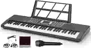 Teclado Musical 61 Teclas, Teclado Musical Iniciante, Teclado Piano, Teclado Instrumento, Piano Eletrico, Teclado Musica para Iniciantes e Intermediários, Vem com microfone e auscultadores