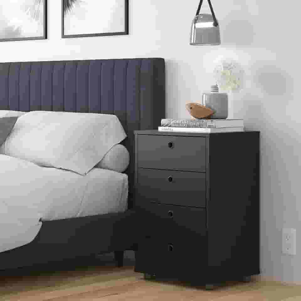 Mesa de Cabeceira Gaveteiro Classic 4 Gavetas Quarto Casal Multiuso (Preto)