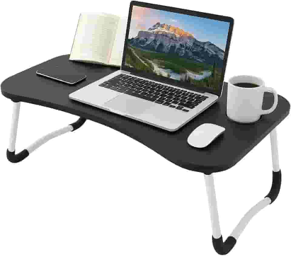 Mesa Dobrável Portátil Articulada para Notebook Laptop – Uso em Home Office Cama, Sofá e Escritório | Com Porta-Copos | Ergonômica, MDF Reforçado, Leve e Dobrável Porta Tablet Linha Premium