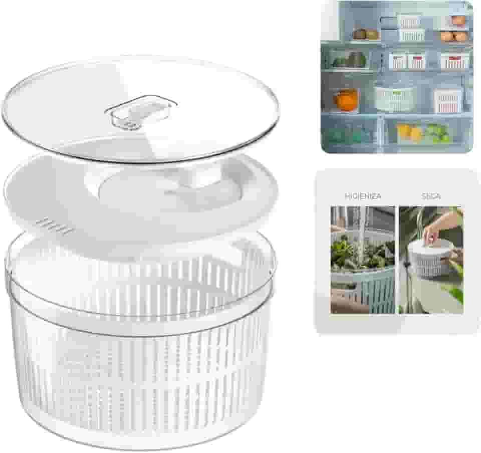 CONJUNTO SECADOR E ORGANIZADOR DE SALADA LEGUMES VERDURAS | 5,5 LITROS COM CESTO | BRANCO COM ESCORREDOR