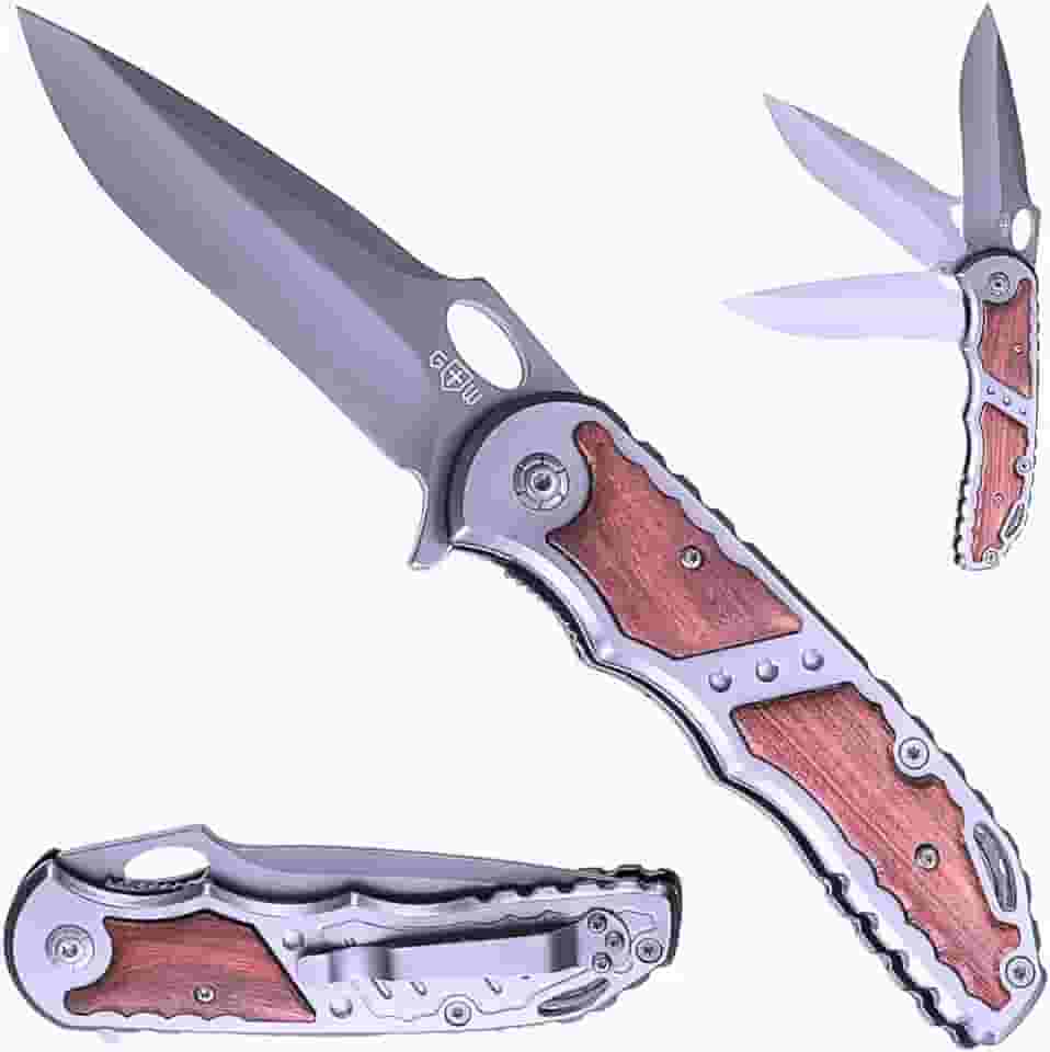 Canivete Esportivo X36 Dobrável Aço Inoxidável com Cabo em Madeira Resistente Compacto Pesca Camping Elegante Clip para Bolso