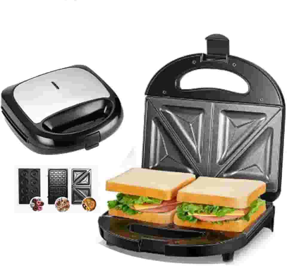 Sanduicheira 3 em 1, Sanduicheira Grill Waffles Sanduíches Donuts, Removível, para Cozinha de Café da Manhã, 750W,110v