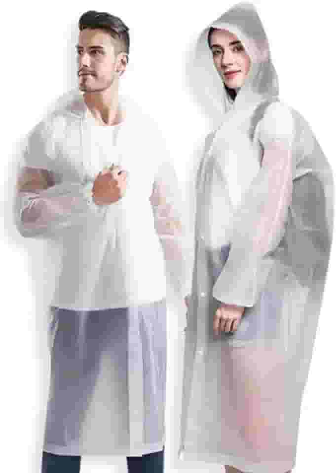 Capa de Chuva Longa Adulto Capuz Transparente Reutilizável Reforçada com Fechamento em Botões de Pressão