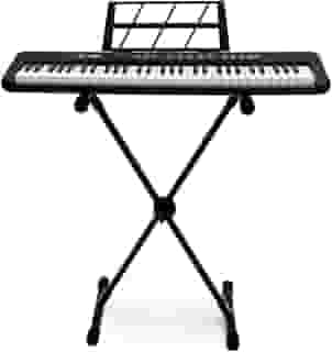 Kit Teclado Musical Kobe KB-150 BK Preto 5/8 61 Teclas Com Suporte em X e Fonte
