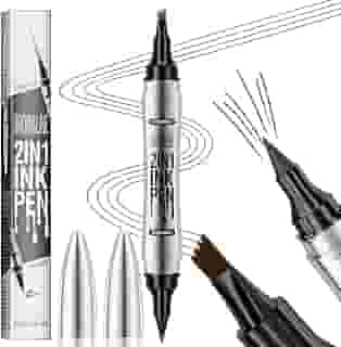 Caneta de microblading de sobrancelha 2 em 1, nova caneta de sobrancelha 3D Microblading 2024, lápis de tatuagem com 4 pontas de garfo, lápis de sobrancelha mágico à prova d'água para maquiagem