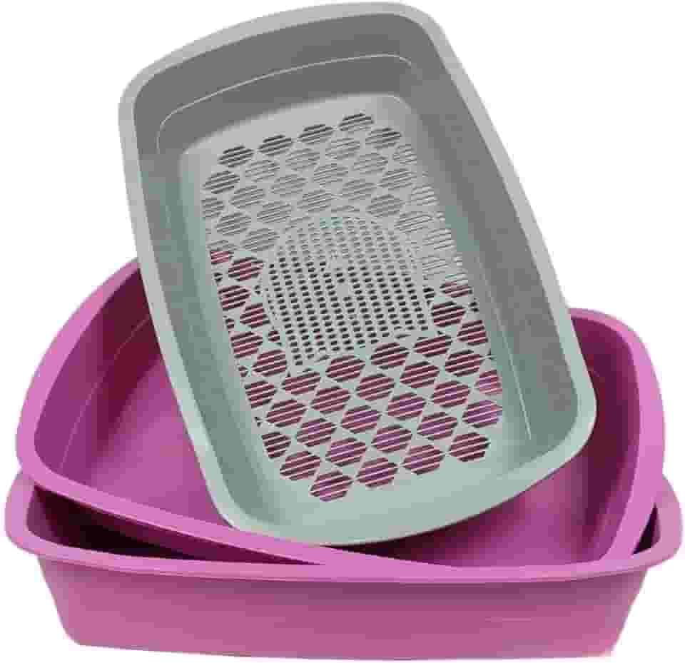 Caixa de Areia Higiênica 3 em 1 Para Gatos Com Peneira Reforçada (Rosa)