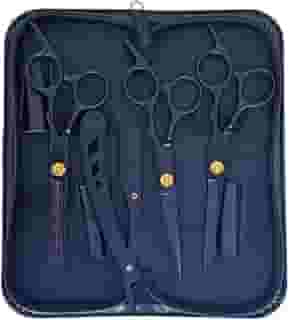 Kit Barbeiro Aço Inox Cabeleireiro Tesouras Navalha Pentes Barbearia Corte Masculino Profissional Barbeiro Cabeleireiro- UP SHOP (Tesoura preta)