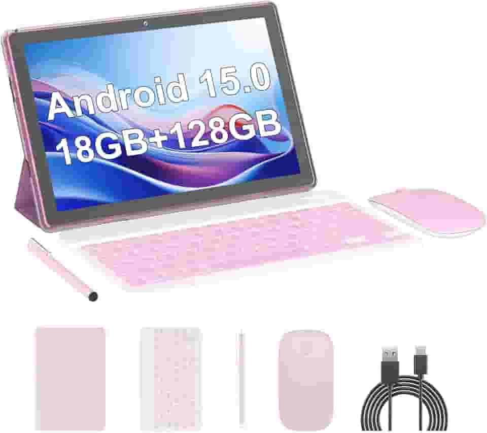 Tablet Android 15, tablets de 10 polegadas, 18 GB de RAM + 128 GB de ROM/2 TB expansível, tablets 2 em 1 com capa para teclado, tela IPS 1280 x 800, Wi-Fi 5G, câmera dupla, bateria de 6000 mAh BT5