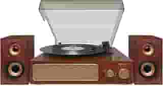 Raveo Vitrola Studio Plus com Toca-discos, Rádio FM, USB, Saída de fone de ouvido, Bluetooth e Caixas acústicas., Cor: MARROM