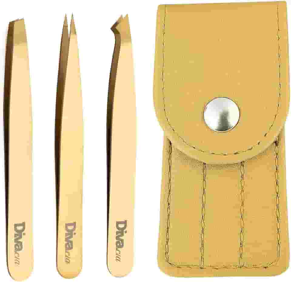 Kit Pinças para Sobrancelhas Profissional com 3 Pinças Ponta Chanfrada Agulha Diagonal Autoclavável para Design de Sobrancelhas