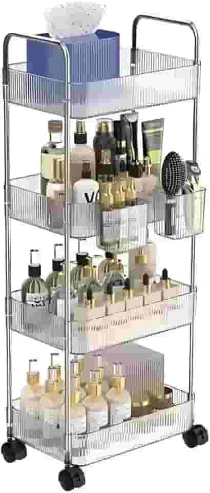 Prateleira Carrinho Organizador Multiuso de Acrílico 4 Andares Com Rodas