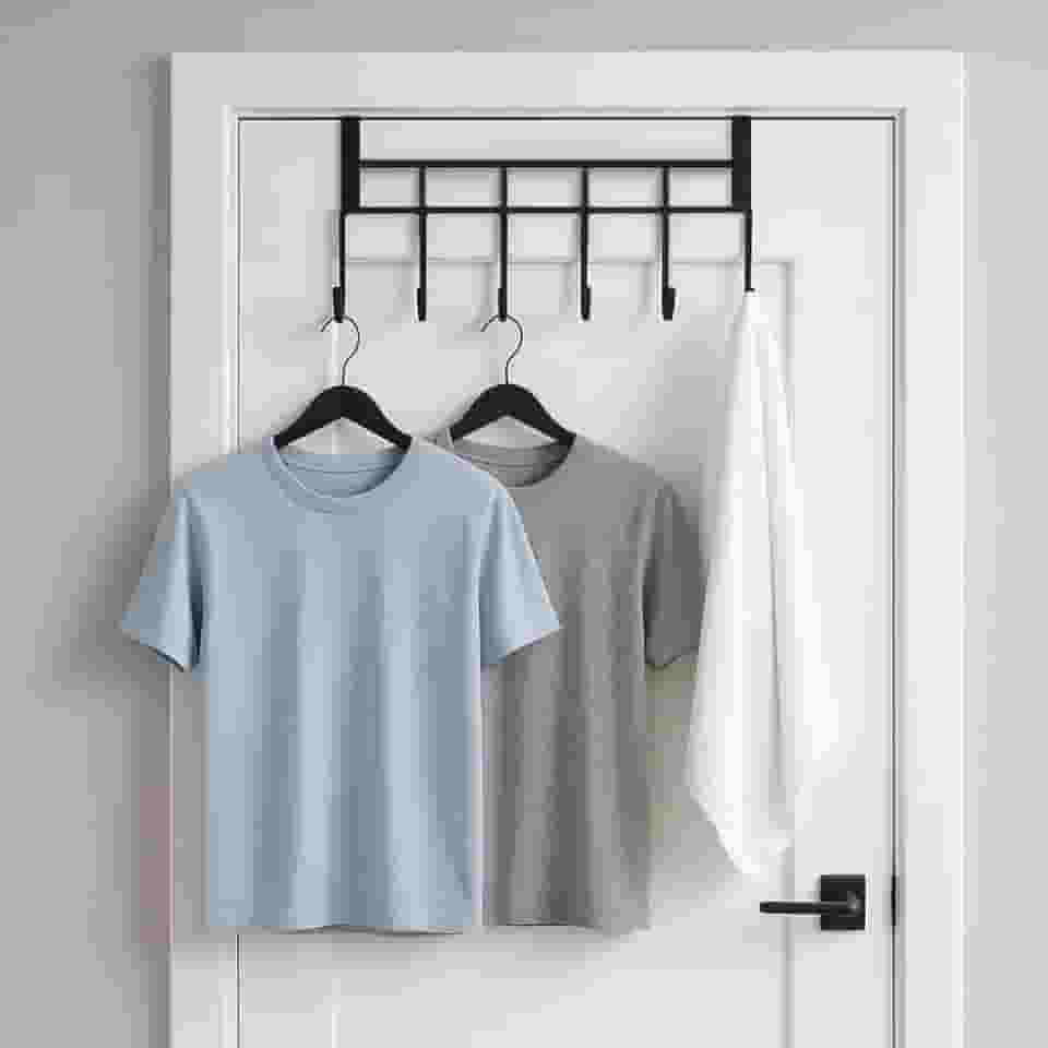 Cabideiro de Porta com 6 Ganchos, 45 cm x 14 cm, Ferro, Preto