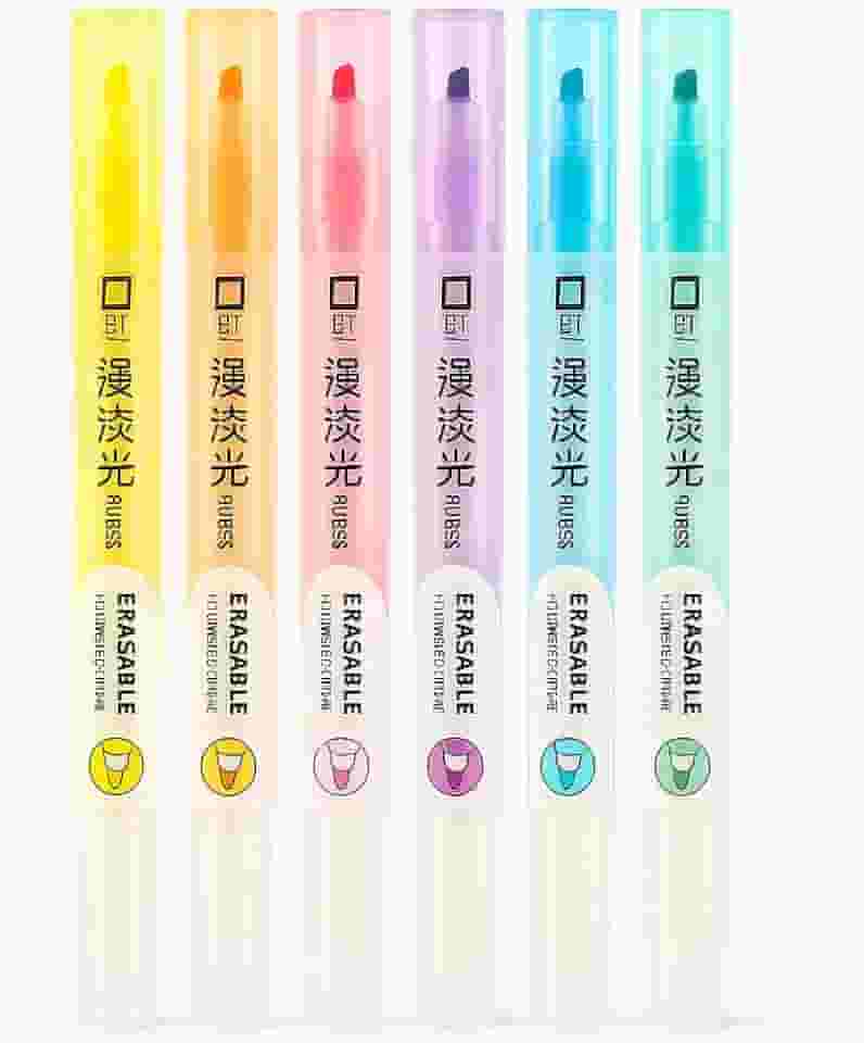 Kit Marca Texto Caneta Apagável com Ponta Dupla 6 Cores Pastel – Canetinha Marcador Mágico Suave para Estudo, Planner e Escritório