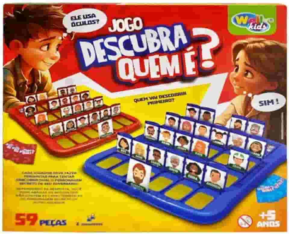 Jogo 'Descubra Quem É?' Clássico – 59 Peças – Tabuleiro e Cartas – Raciocínio Lógico