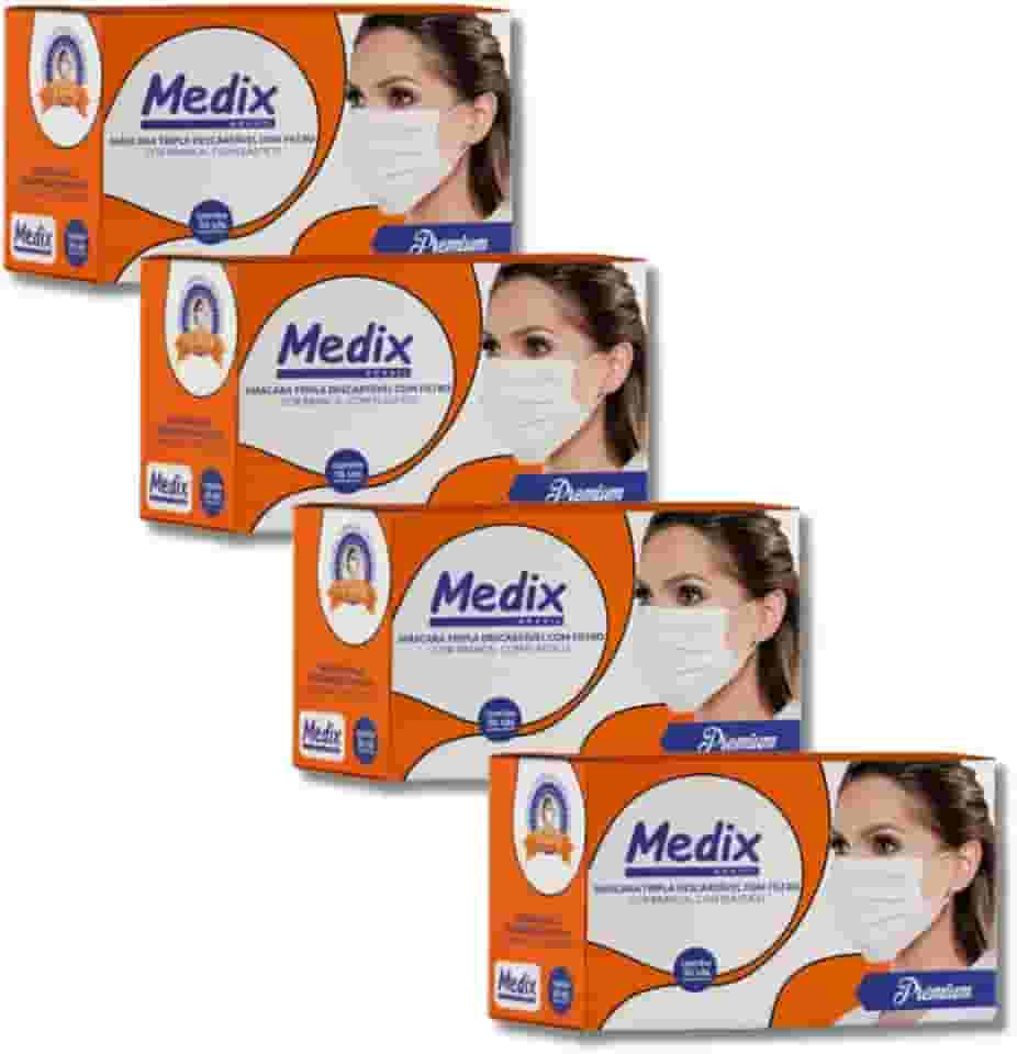 Kit 4 Caixas Máscara Descartável Tripla Proteção com Filtro e Clipe de Ajuste Nasal Com Elástico – Total 200 Unidades
