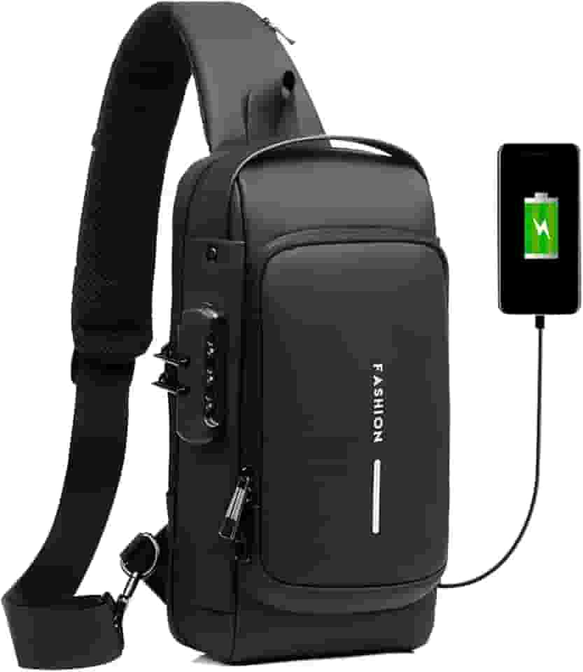 Homesen Mochila masculina com cadeado à prova d'água anti-roubo bolsa com porta de carregamento USB bolsa de ombro mochila transversal