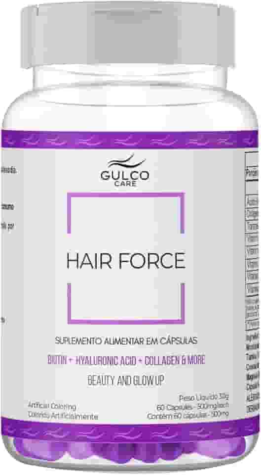 Hair Force - Cabelo, Pele e Unhas - Biotina Alto Teor, Colágeno, Vitaminas e Minerais Essenciais - 60 Cápsulas, Suplemento Alimentar GULCO CARE