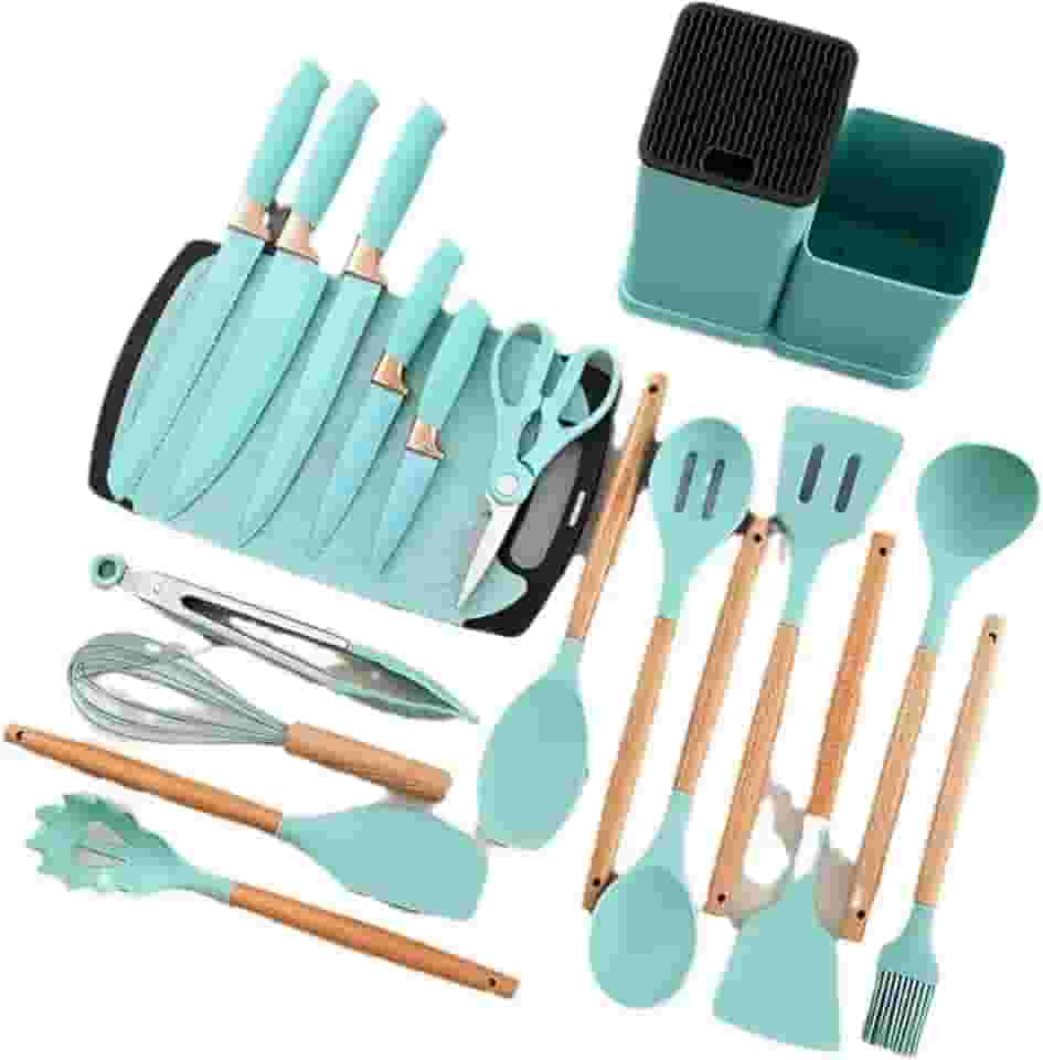 Jogo de Utensílios de Cozinha Luxo 19 Peças Silicone Gourmet com Tábua Antiderrapante – Resistência, Beleza e Conforto em Cada Receita! Ideal para Cozinhar sem Bagunça (VERDE)