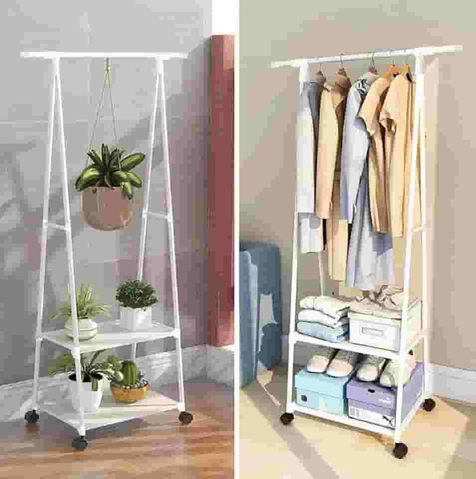 Arara Organizadora Cabideiro de Roupas Com Prateleiras e Rodinhas 360°, Closet Organizador Portátil Multifuncional (Branco)