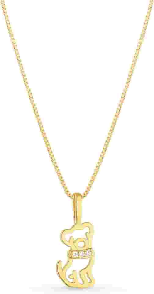 Colar Cordão Feminino Mãe de Pet Pingente Cachorro com Pedras de Zircônias Banhado Ouro 18k - Presente para Mães de Pet, Elegante e Sofisticado
