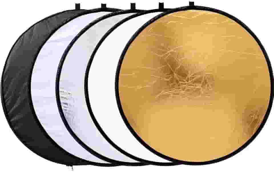 Rebatedor de Luz Fotográfico 5 em 1 Para Fotografia Circular Redondo Disco Circulo Refletor Prata Dourado Branco (80cm)